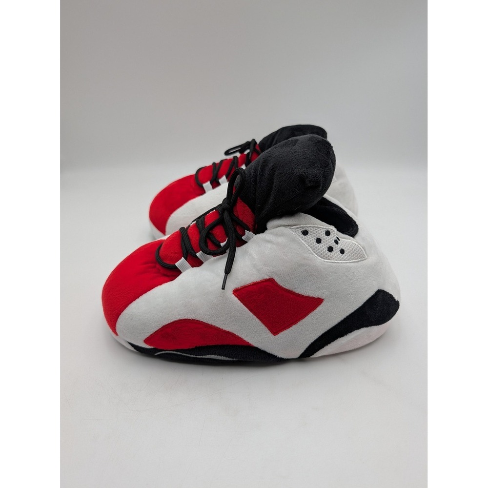 Plush Sneaker Slipper Shoes Mens Size 12 White Red Black Fleece Bootie Indoor